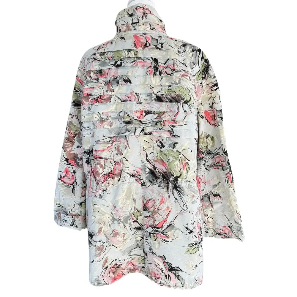 St John SoCa Jacket Silk Blend Floral Shacket Womens L Abstract Coastal - Picture 3 of 14